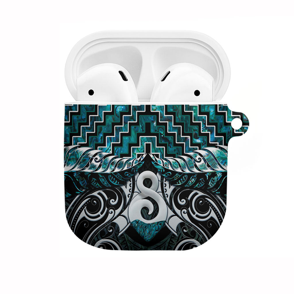 New Zealand Maori AirPods Case Poutama Pikorua - Single Twist Paua Shell LT05 Turquoise - Polynesian Pride