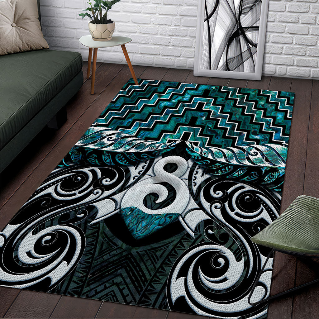 New Zealand Maori Area Rug Poutama Pikorua - Single Twist Paua Shell LT05 Turquoise - Polynesian Pride
