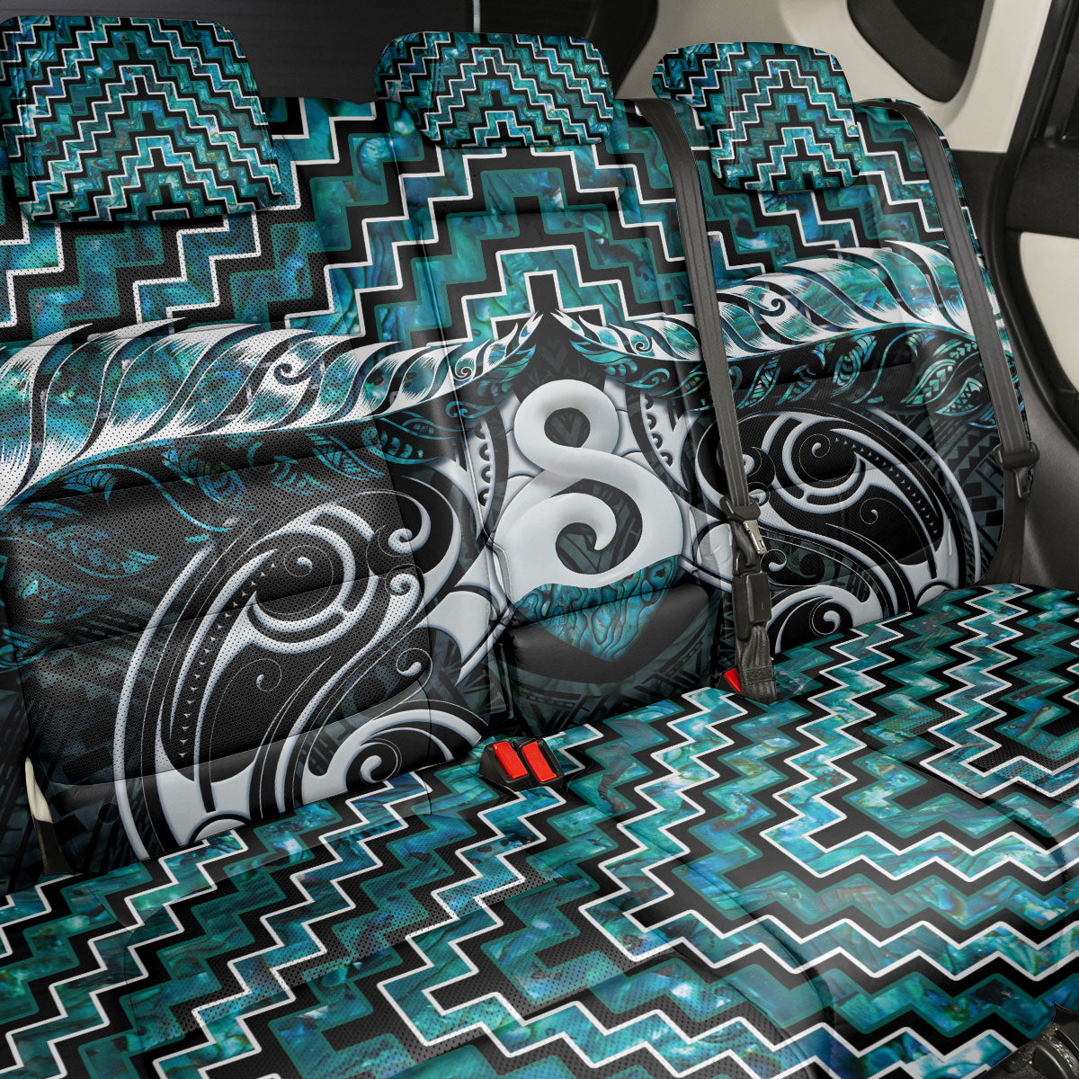 New Zealand Maori Back Car Seat Cover Poutama Pikorua - Single Twist Paua Shell LT05 - Polynesian Pride
