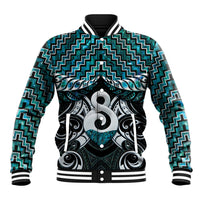 New Zealand Maori Baseball Jacket Poutama Pikorua - Single Twist Paua Shell LT05 Unisex Turquoise - Polynesian Pride