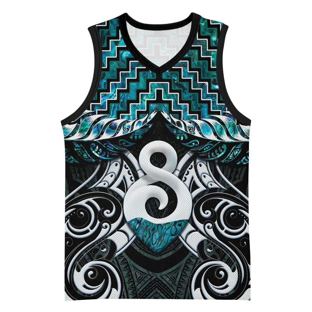 New Zealand Maori Basketball Jersey Poutama Pikorua - Single Twist Paua Shell LT05 Unisex Turquoise - Polynesian Pride