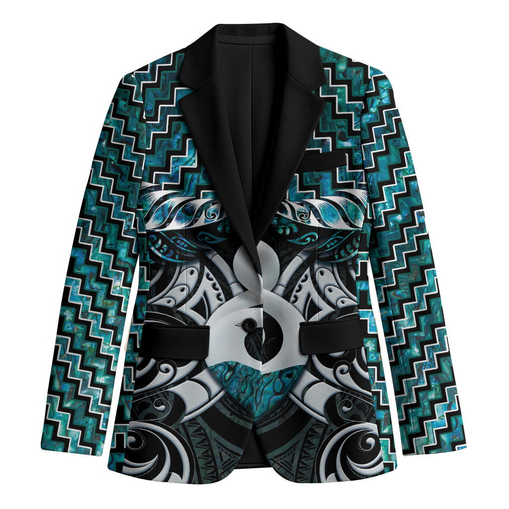 New Zealand Maori Blazer Poutama Pikorua - Single Twist Paua Shell LT05 Unisex Turquoise - Polynesian Pride