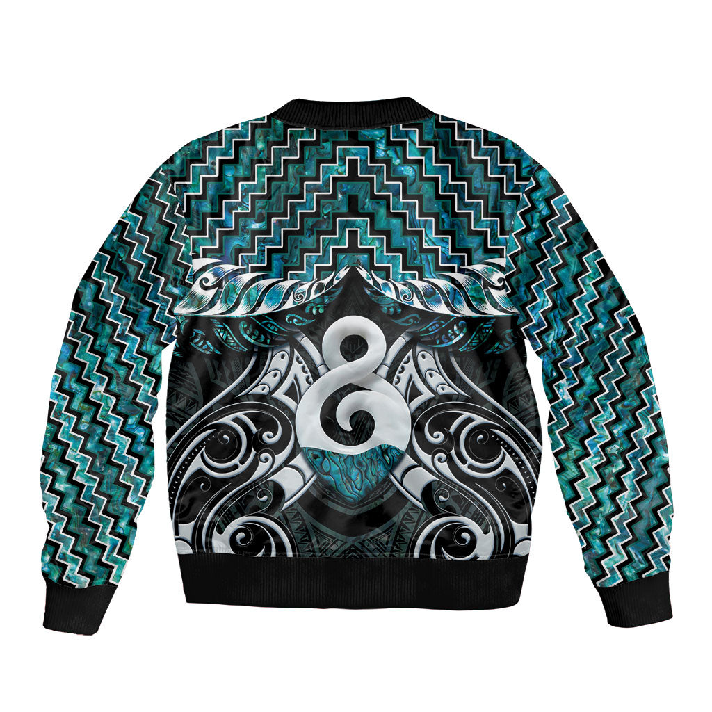 New Zealand Maori Bomber Jacket Poutama Pikorua - Single Twist Paua Shell LT05 - Polynesian Pride