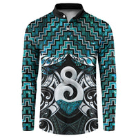 New Zealand Maori Button Sweatshirt Poutama Pikorua - Single Twist Paua Shell LT05 Turquoise - Polynesian Pride