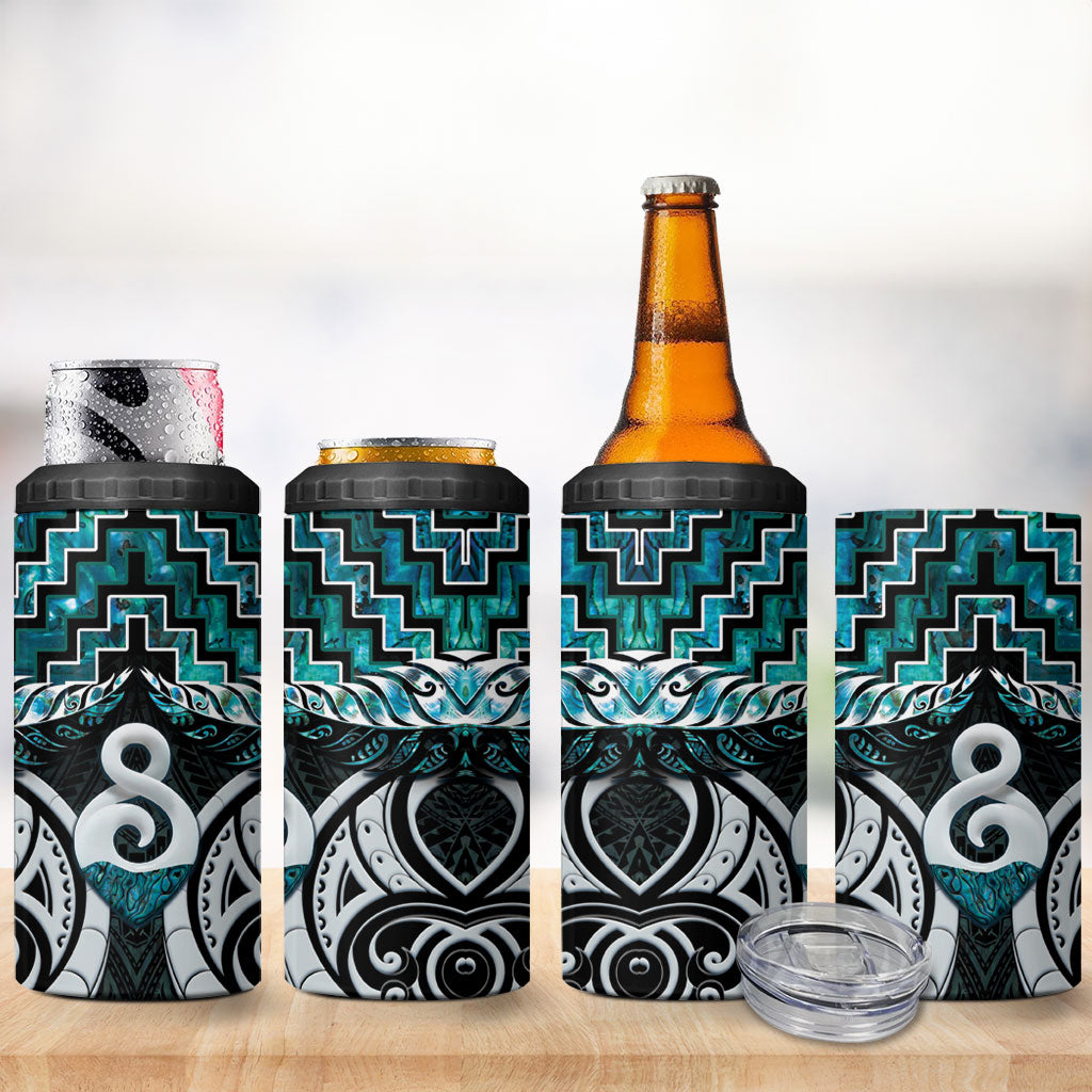 New Zealand Maori 4 in 1 Can Cooler Tumbler Poutama Pikorua - Single Twist Paua Shell LT05 - Polynesian Pride