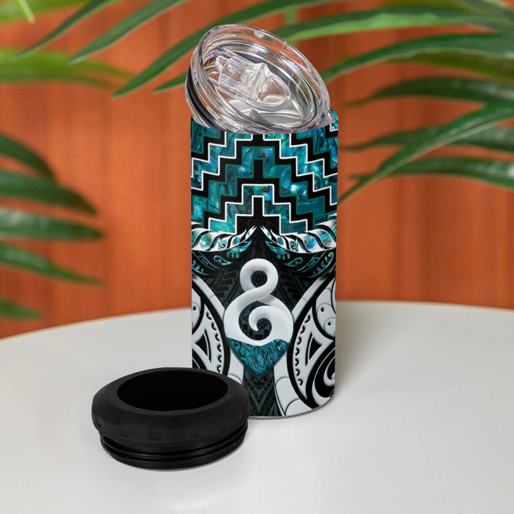 New Zealand Maori 4 in 1 Can Cooler Tumbler Poutama Pikorua - Single Twist Paua Shell LT05 - Polynesian Pride