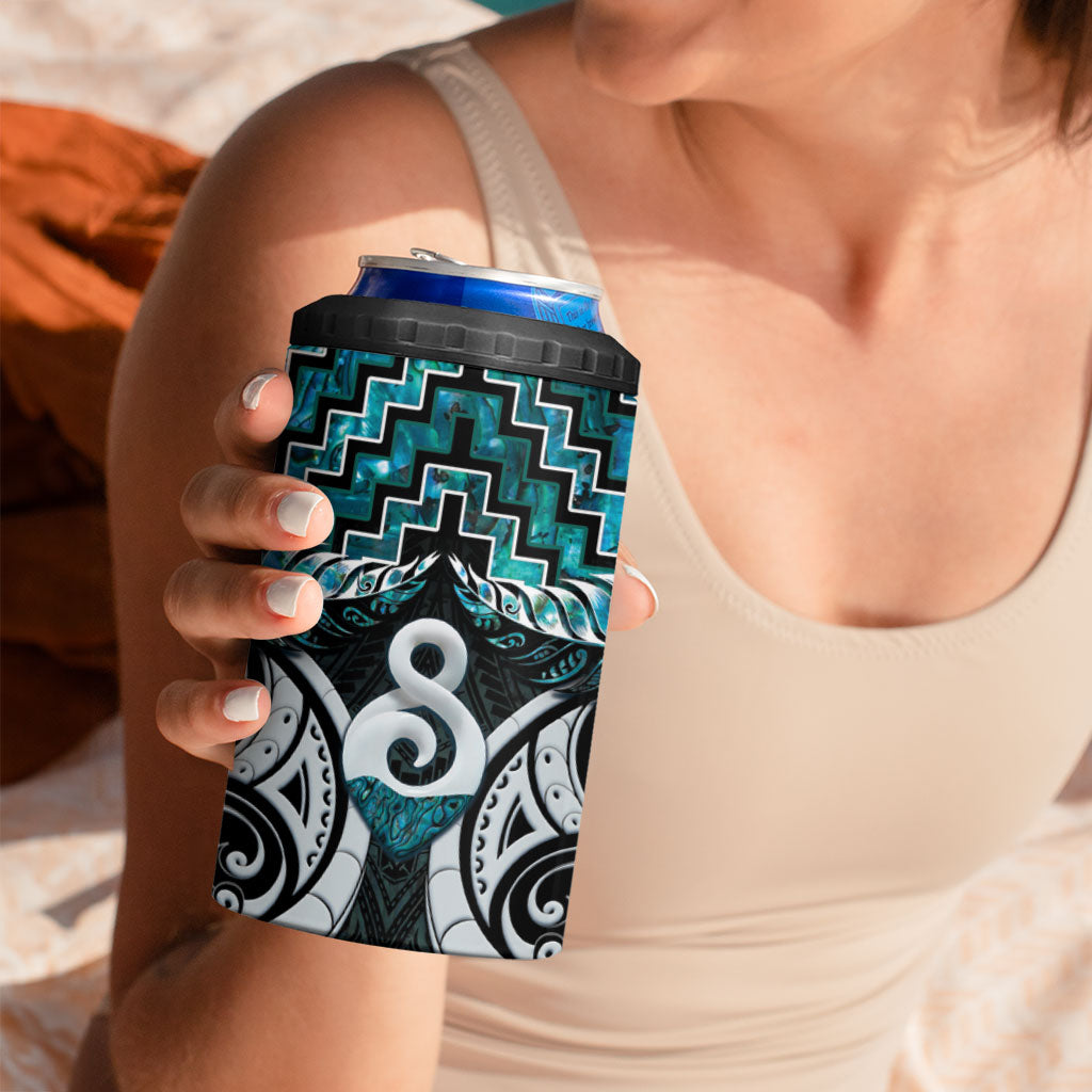 New Zealand Maori 4 in 1 Can Cooler Tumbler Poutama Pikorua - Single Twist Paua Shell LT05 - Polynesian Pride