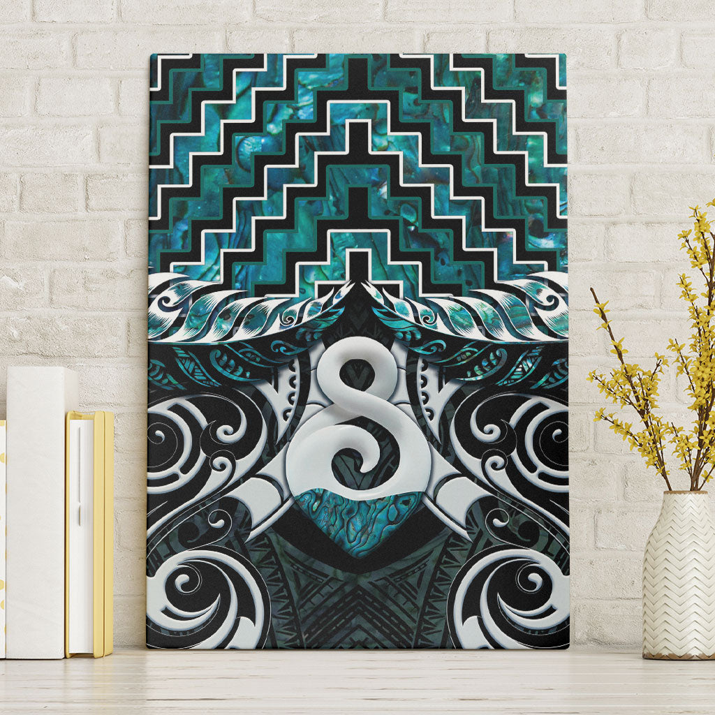 New Zealand Maori Canvas Wall Art Poutama Pikorua - Single Twist Paua Shell LT05 Without Frame Turquoise - Polynesian Pride