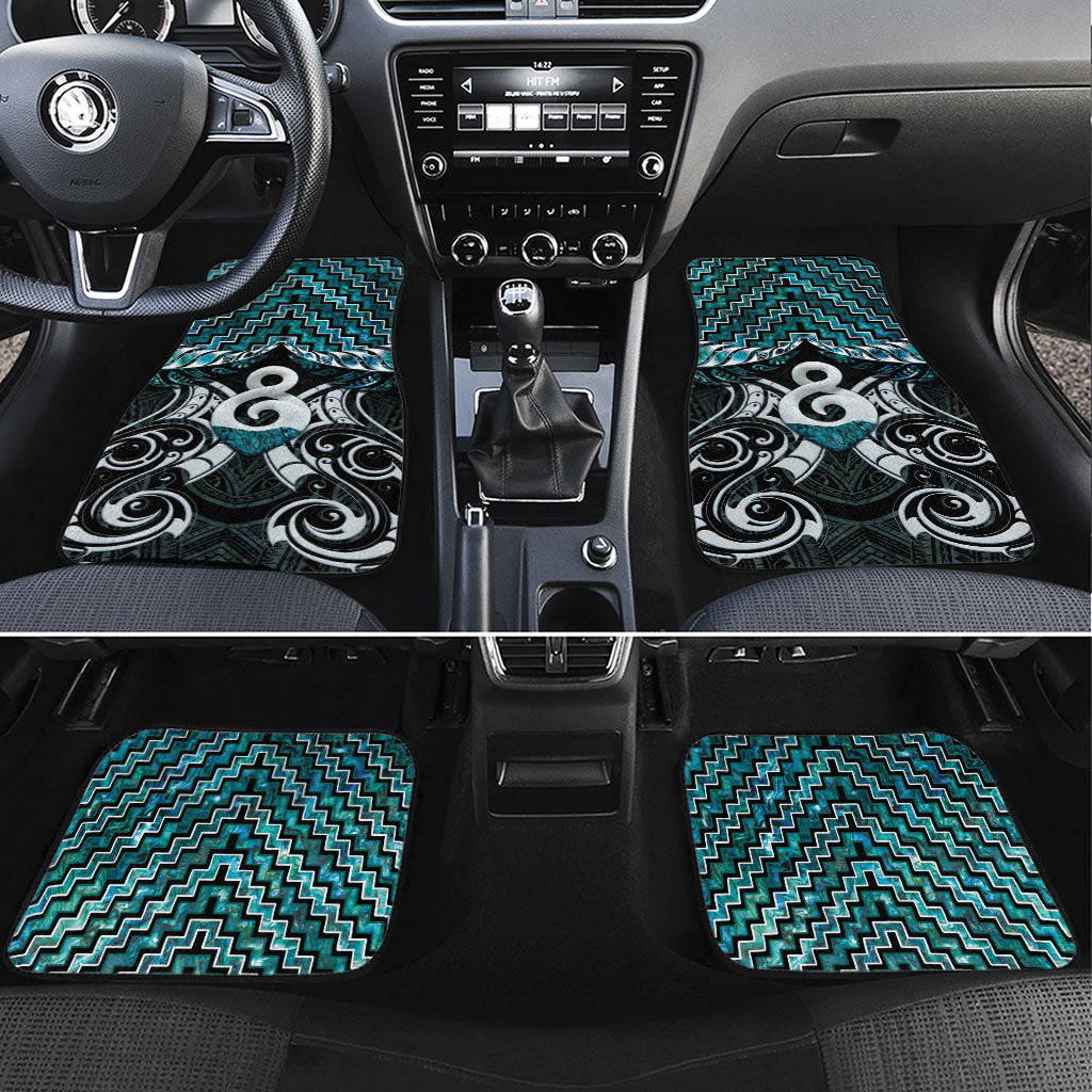 New Zealand Maori Car Mats Poutama Pikorua - Single Twist Paua Shell LT05 Set 4pcs Turquoise - Polynesian Pride