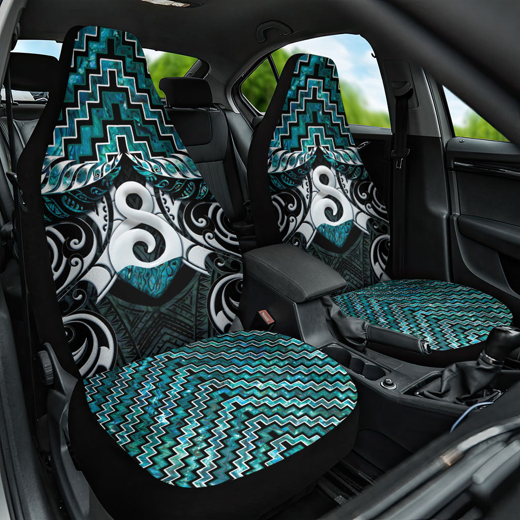 New Zealand Maori Car Seat Cover Poutama Pikorua - Single Twist Paua Shell LT05 One Size Turquoise - Polynesian Pride