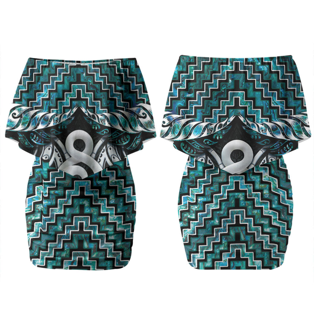 New Zealand Maori Couples Matching Off Shoulder Short Dress and Long Sleeve Button Shirt Poutama Pikorua - Single Twist Paua Shell LT05 - Polynesian Pride