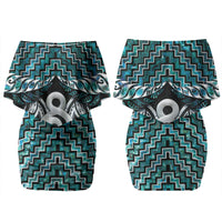 New Zealand Maori Couples Matching Off Shoulder Short Dress and Long Sleeve Button Shirt Poutama Pikorua - Single Twist Paua Shell LT05 - Polynesian Pride