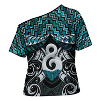New Zealand Maori Cross Shoulder Shirt Poutama Pikorua - Single Twist Paua Shell LT05 - Polynesian Pride