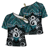 New Zealand Maori Cross Shoulder Shirt Poutama Pikorua - Single Twist Paua Shell LT05 - Polynesian Pride