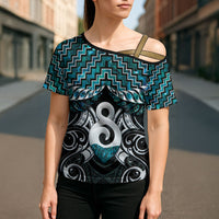 New Zealand Maori Cross Shoulder Shirt Poutama Pikorua - Single Twist Paua Shell LT05 - Polynesian Pride