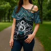 New Zealand Maori Cross Shoulder Shirt Poutama Pikorua - Single Twist Paua Shell LT05 - Polynesian Pride
