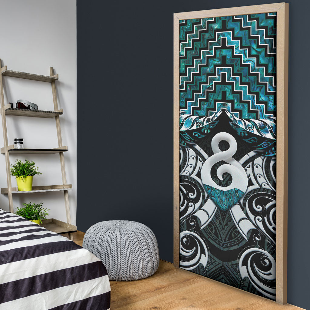 New Zealand Maori Door Cover Poutama Pikorua - Single Twist Paua Shell LT05 - Polynesian Pride