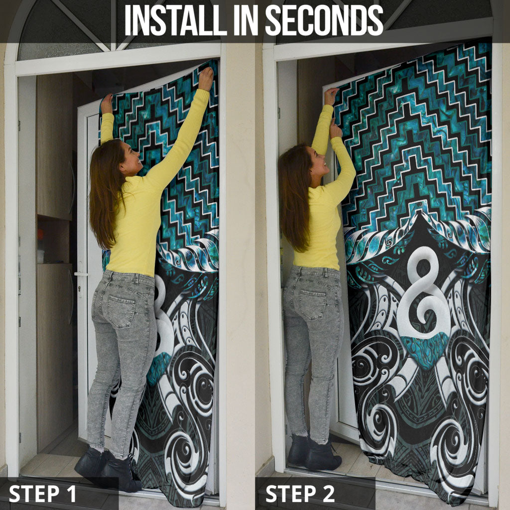 New Zealand Maori Door Cover Poutama Pikorua - Single Twist Paua Shell LT05 - Polynesian Pride