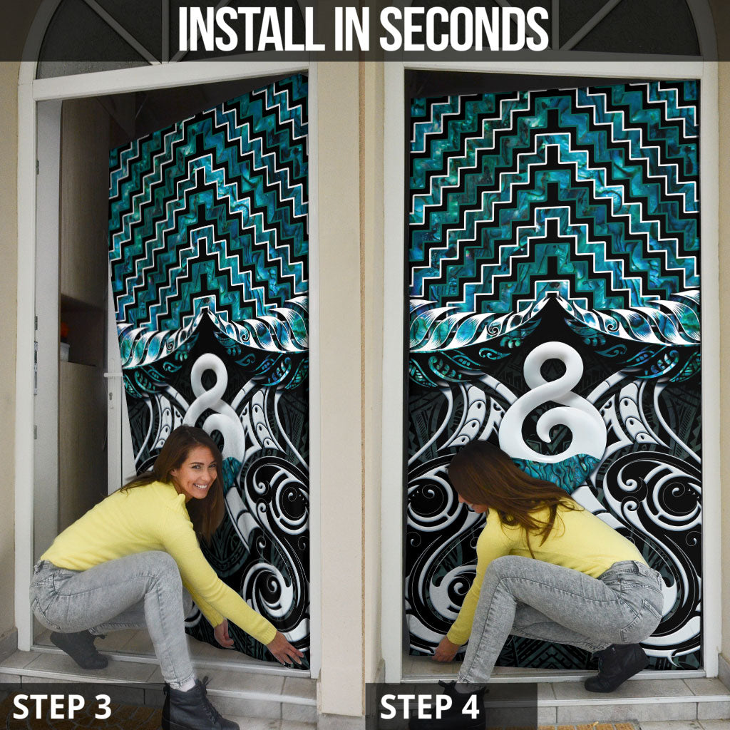New Zealand Maori Door Cover Poutama Pikorua - Single Twist Paua Shell LT05 - Polynesian Pride