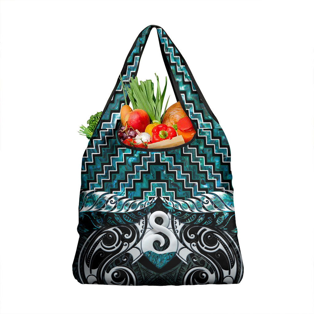 New Zealand Maori Grocery Bag Poutama Pikorua - Single Twist Paua Shell LT05 1-pack One Size Turquoise - Polynesian Pride
