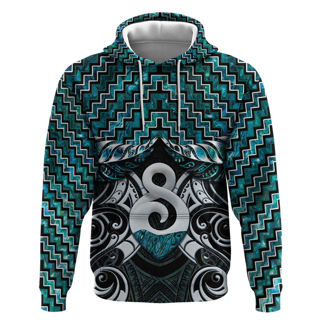 New Zealand Maori Hoodie Poutama Pikorua - Single Twist Paua Shell LT05 Pullover Hoodie Turquoise - Polynesian Pride