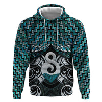 New Zealand Maori Hoodie Poutama Pikorua - Single Twist Paua Shell LT05 Pullover Hoodie Turquoise - Polynesian Pride