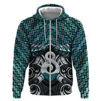 New Zealand Maori Hoodie Poutama Pikorua - Single Twist Paua Shell LT05 Zip Hoodie Turquoise - Polynesian Pride