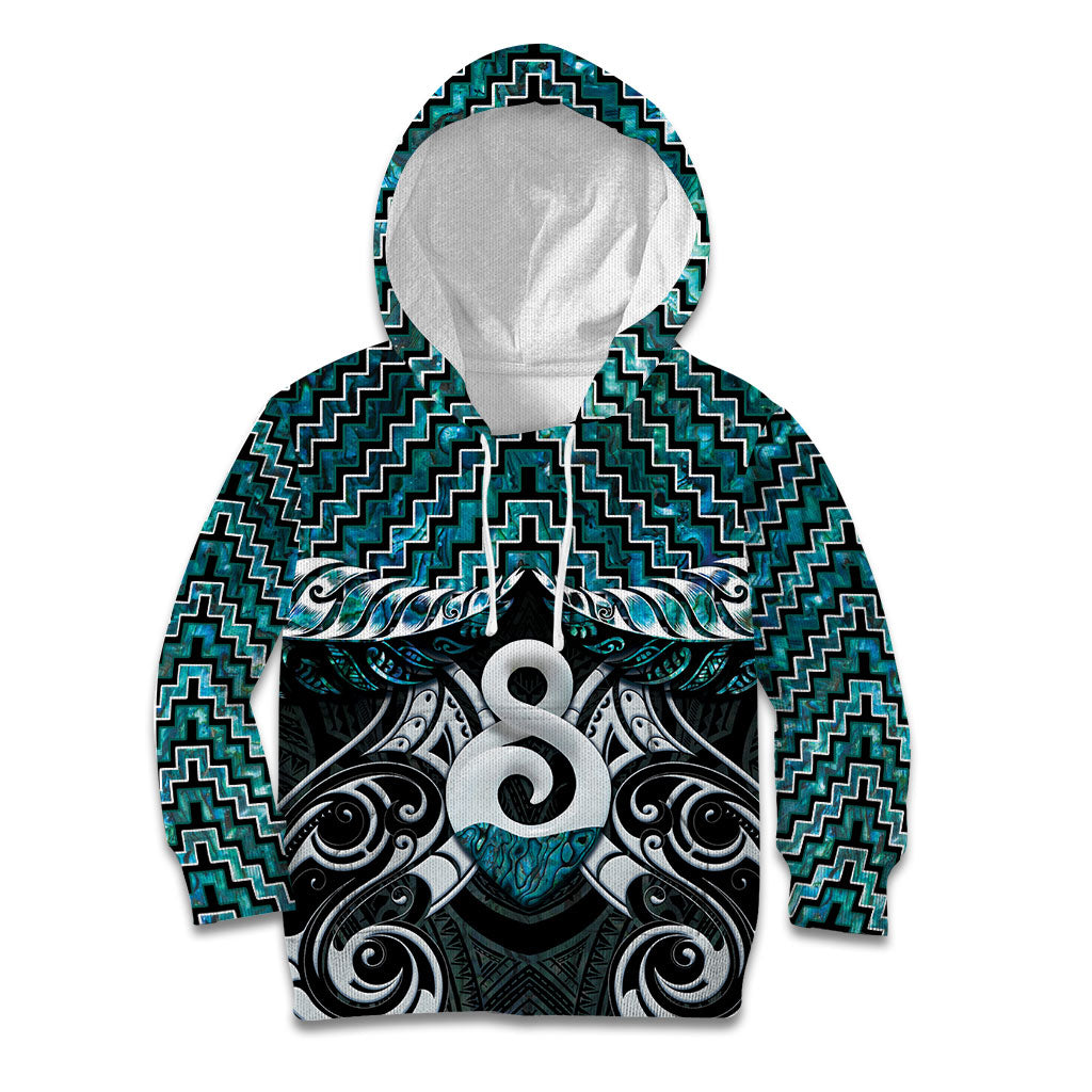 New Zealand Maori Kid Hoodie Poutama Pikorua - Single Twist Paua Shell LT05 Hoodie Turquoise - Polynesian Pride