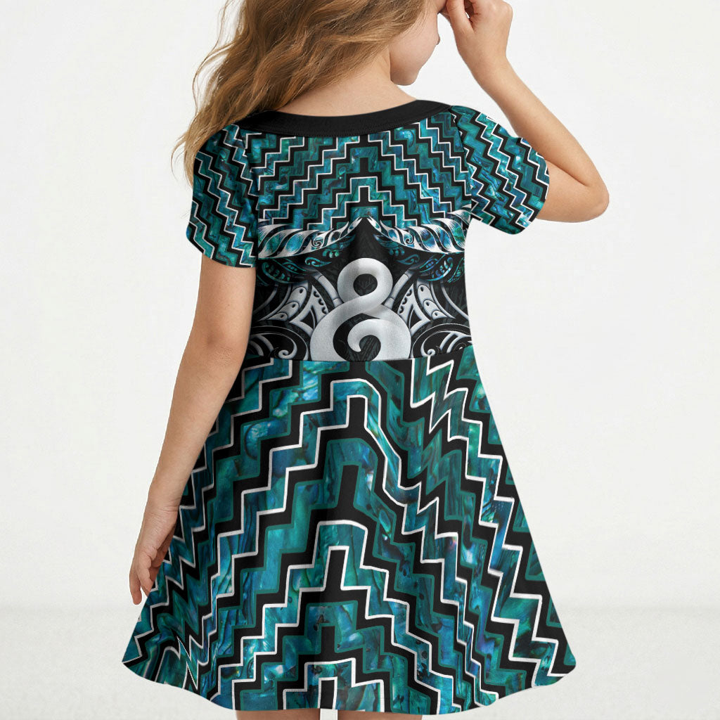 New Zealand Maori Kid Short Sleeve Dress Poutama Pikorua - Single Twist Paua Shell LT05 - Polynesian Pride