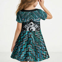 New Zealand Maori Kid Short Sleeve Dress Poutama Pikorua - Single Twist Paua Shell LT05 - Polynesian Pride