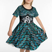 New Zealand Maori Kid Short Sleeve Dress Poutama Pikorua - Single Twist Paua Shell LT05 - Polynesian Pride