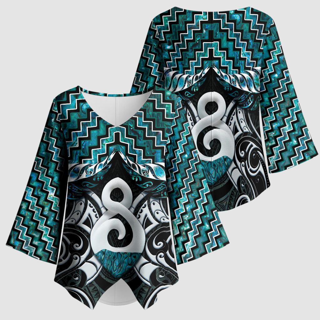 New Zealand Maori Kimono Sleeve Blouse Poutama Pikorua - Single Twist Paua Shell LT05 - Polynesian Pride
