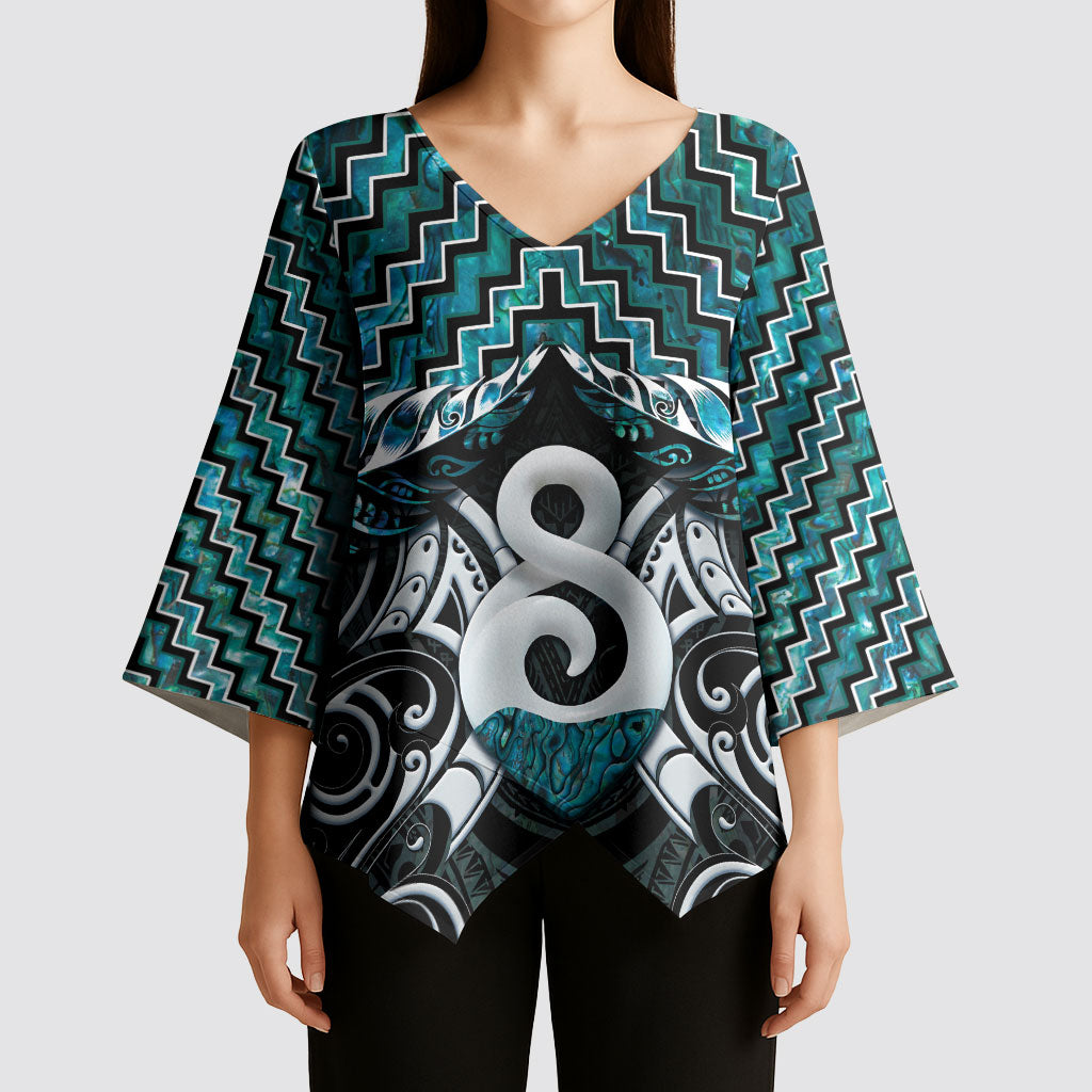 New Zealand Maori Kimono Sleeve Blouse Poutama Pikorua - Single Twist Paua Shell LT05 - Polynesian Pride
