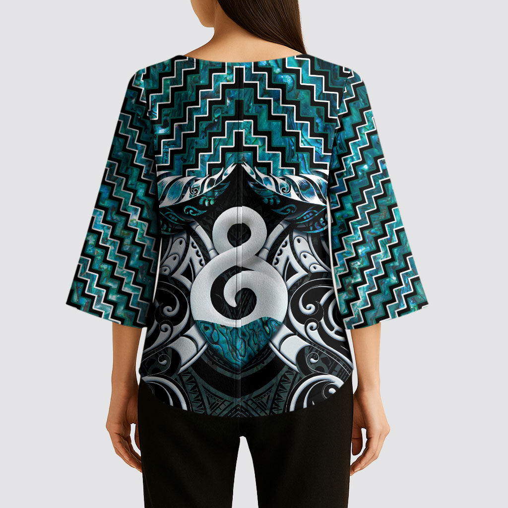 New Zealand Maori Kimono Sleeve Blouse Poutama Pikorua - Single Twist Paua Shell LT05 - Polynesian Pride
