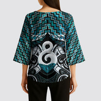 New Zealand Maori Kimono Sleeve Blouse Poutama Pikorua - Single Twist Paua Shell LT05 - Polynesian Pride