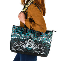 New Zealand Maori Leather Tote Bag Poutama Pikorua - Single Twist Paua Shell LT05 Turquoise - Polynesian Pride