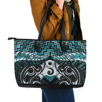 New Zealand Maori Leather Tote Bag Poutama Pikorua - Single Twist Paua Shell LT05 - Polynesian Pride