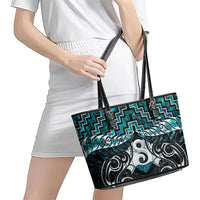 New Zealand Maori Leather Tote Bag Poutama Pikorua - Single Twist Paua Shell LT05 - Polynesian Pride