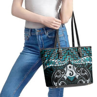 New Zealand Maori Leather Tote Bag Poutama Pikorua - Single Twist Paua Shell LT05 - Polynesian Pride