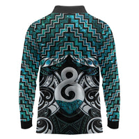 New Zealand Maori Long Sleeve Polo Shirt Poutama Pikorua - Single Twist Paua Shell LT05 - Polynesian Pride