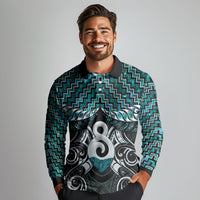 New Zealand Maori Long Sleeve Polo Shirt Poutama Pikorua - Single Twist Paua Shell LT05 - Polynesian Pride