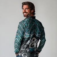 New Zealand Maori Long Sleeve Polo Shirt Poutama Pikorua - Single Twist Paua Shell LT05 - Polynesian Pride