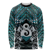 New Zealand Maori Long Sleeve Shirt Poutama Pikorua - Single Twist Paua Shell LT05 Unisex Turquoise - Polynesian Pride