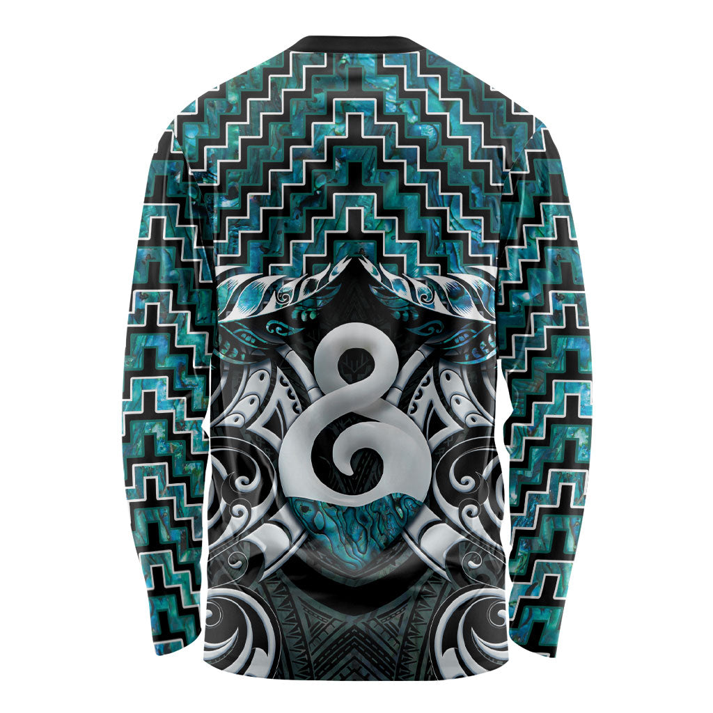 New Zealand Maori Long Sleeve Shirt Poutama Pikorua - Single Twist Paua Shell LT05 - Polynesian Pride