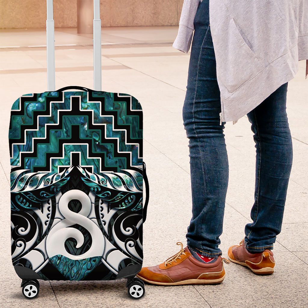 New Zealand Maori Luggage Cover Poutama Pikorua - Single Twist Paua Shell LT05 Turquoise - Polynesian Pride