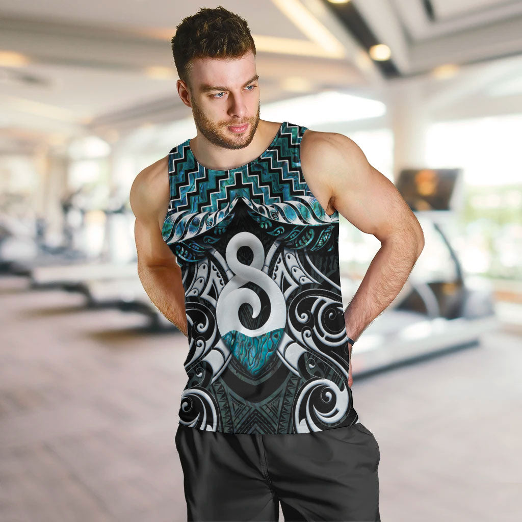 New Zealand Maori Men Tank Top Poutama Pikorua - Single Twist Paua Shell LT05 Turquoise - Polynesian Pride