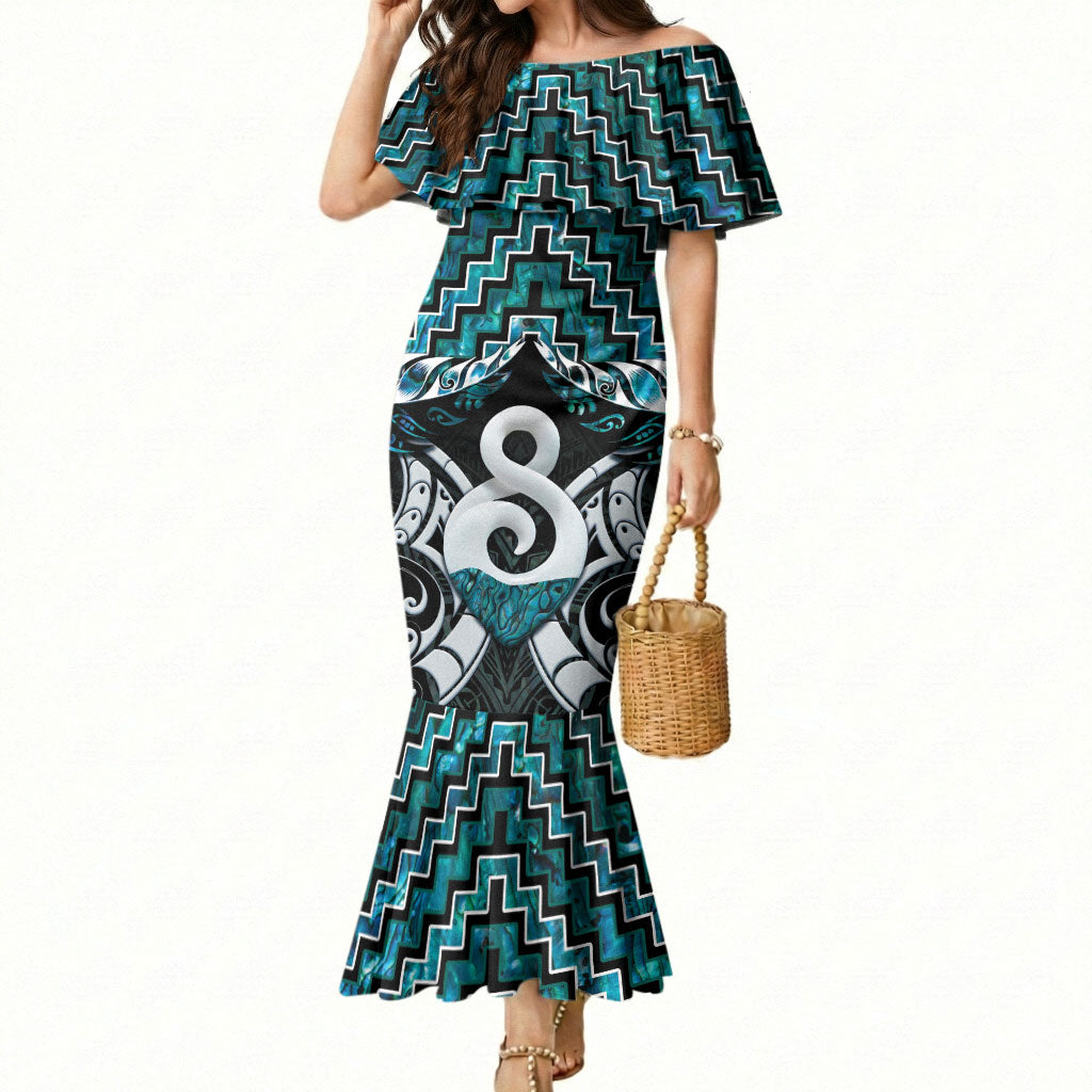 New Zealand Maori Mermaid Dress Poutama Pikorua - Single Twist Paua Shell LT05 Women Turquoise - Polynesian Pride