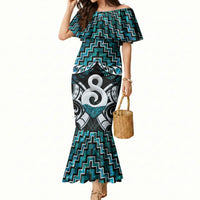 New Zealand Maori Mermaid Dress Poutama Pikorua - Single Twist Paua Shell LT05 Women Turquoise - Polynesian Pride