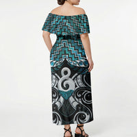New Zealand Maori Off Shoulder Maxi Dress Poutama Pikorua - Single Twist Paua Shell LT05 - Polynesian Pride