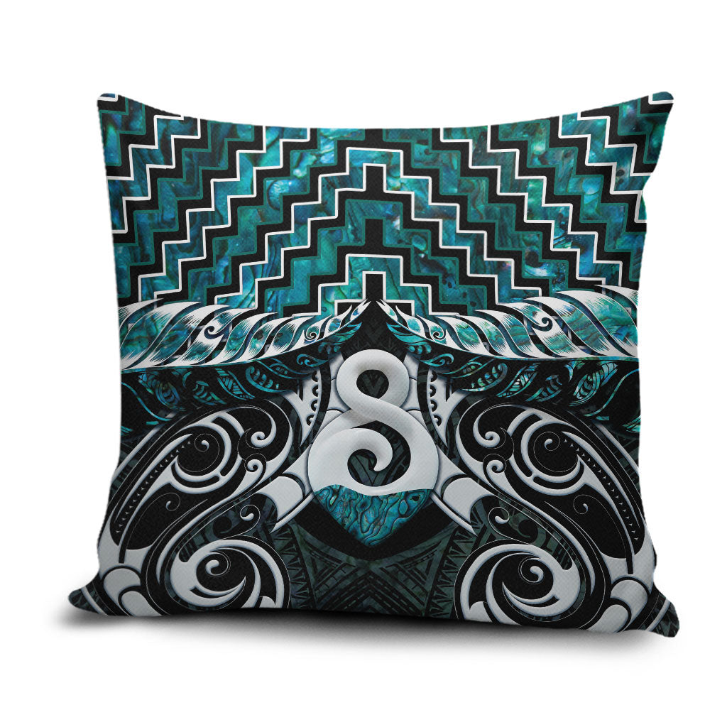 New Zealand Maori Pillow Cover Poutama Pikorua - Single Twist Paua Shell LT05 Turquoise - Polynesian Pride
